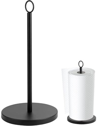 QWORK® Küchenrollenhalter Stehend, Schwarzer Rollenhalter aus Edelstahl, Küchenrollenhalter mit Beschwertem Sockel, für Meisten Rollengrößen