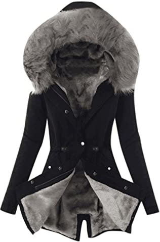 Fleece-gefütterte Winterjacken für Damen, Damen-Parka-Mantel, Übergröße, langärmelige Oberteile, Fleece-Jacken mit flauschiger Kapuze, durchgehender Reißverschluss, warmer Parka mit Kapuze, schmale