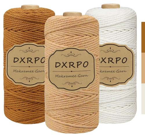 DXRPO Macrame Corde Fil 3 mm x 100 m x 3, Corde Macramé de Coton pour Bricolage, Artisanat, Plantes Suspendues, Noël, Décoration Dohème(Naturel, Marron, Marron Foncé)