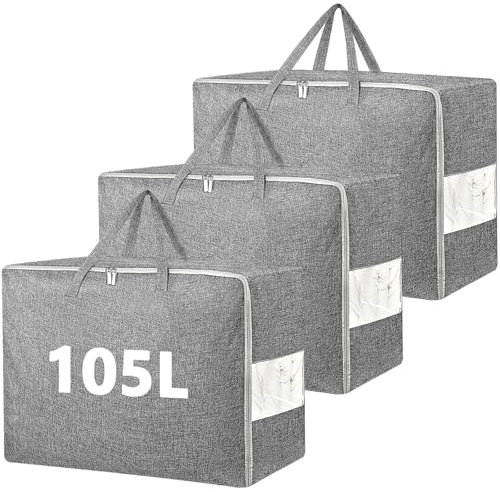 MZJAUVF 3PCS Grandi Contenitori per Vestiti105L, Pieghevole Scatole per Vestiti, Scatole per Armadio con Maniglia, Contenitori per Armadio Salvaspazio, Impermeabile Contenitori Sottoletto per Maniglia