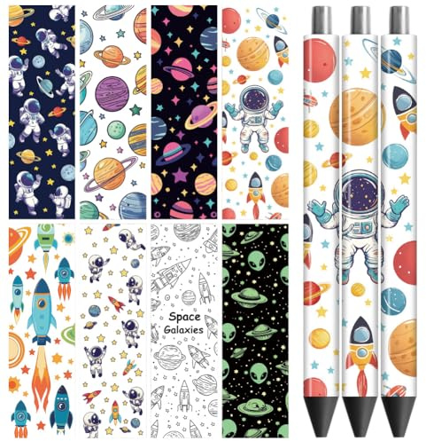 Peacoblue UV DTF Pen Wraps Transferaufkleber Weltraumastronauts und Planeten, 48 Stück wasserdichte HD-Druck UV DTF Pen Aufkleber für personalisierte DIY Bleistift Stift Handwerk Geschenke Schenken | Wasserfeste DIY Stiftaufkleber für Standard Stifte, Personalisierte Bastelprojekte für Schule, Büro, Lehrer und Kreative