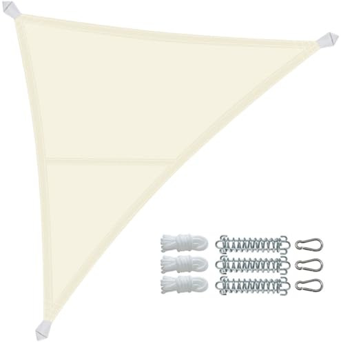 VOUNOT® Sonnensegel Dreieckig mit Befestigung Set, Wasserdicht Sonnenschutz Wetterbeständig und UV Schutz, für Balkon Garten Terrasse, 3x3x3m, Beige
