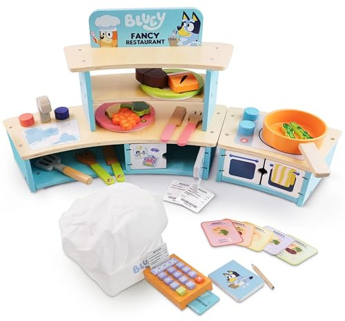 Bluey Tabletop Restaurant Playset – Wooden Pretend Play Kitchen for Kids with Oven, Sink, Fridge & Cooking Accessories – FSC Certified Wooden Toy for Imaginative Role Play – Ages 3+
