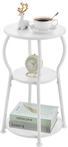 ZEXVIDA Runder Beistelltisch Vintage, 3-Stufiger Industrieller Couchtisch Klein mit Robustem Metallrahmen, Nachttisch Kleiner Tisch Runder Sofatisch für Wohnzimmer Schlafzimmer Balkon (Weiße)