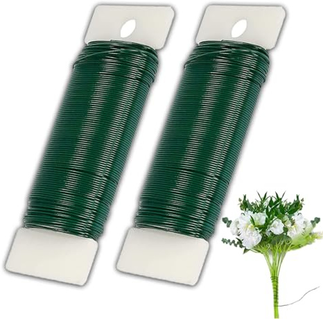 2 Stück Draht zum Basteln, Basteldraht, Schmuckdraht, 0,7mm Blumendraht Grün, Papierdraht zum Basteln, für Blumen, Garten, Haushalt, Werkstatt, Kranzherstellung Basteln Floristen Hochzeitsstrauß