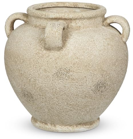 Ruastic Keramikvase Handgemachte mit Griffen Vintage Terrakotta-Vase Tischvase aus Keramik für Deko Wohnzimmer Home Office, Vase für Pampasgras, Rustikales Antikes Dekor, Hohe 20cm