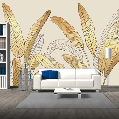 Luowenji Papier Peint Panoramique Bananier 400x280 cm 3D Papier Peint Intissé Plante Dorée Photo Trompe l'oeil Poster Geant Mural Salon Chambre Enfant Chambre Décoration Murale a.5006