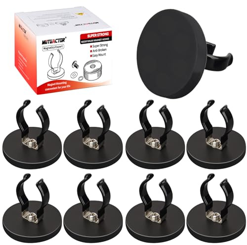 MUTUACTOR Universal Magnetic Mount Heavy Duty Hooks for Flashlight Holder,Anti-slipLarge Opening Durable Magnets Flexible Clamps for Garage Organize Garden Workshop Tools Storage,8PCS