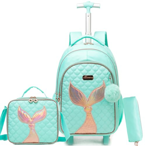 ZBAOGTW Rolling Backpack for School Girls Rolling Backpack Kids Trolley School Bag with Wheels Travel Backpacks Carry on Luggage for Girls with Lunch Box Pencil Case
