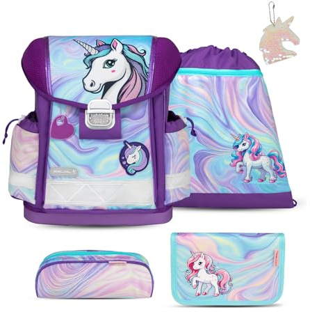 Belmil Classy Schulranzen Set 5 teilig mit extra Schlüsselanhänger (Unicorn Dream)