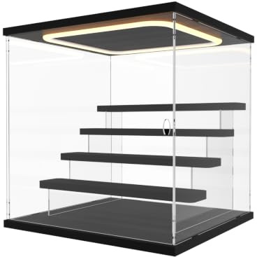 Nynelly Vitrine pour Collection avec Éclairage LED, 5 Niveaux Vitrine Acrylique Rangement avec Porte et Marches, Anti-Poussière Transparente Plexiglas Boite Presentoir pour Funko Pop, Figurine, Noir