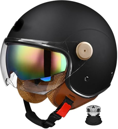 Casco Moto Mezzo Casco Vintage, Casco Moto Jet Vintage Omologato DOT/ECE, Con Brim Casco Retro Demi-Jet Per Moto 3/4 Stile Retrò Per Adulti Uomini Donne 6,L