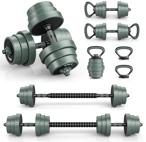 GYMAX 4 in1 Hanteln Set, 20 kg Hantelset mit verstellbare Kurzhantel, Langhantel, Kettlebell & Liegestützgriffe, professionell Dumbbell Set für Zuhause, Büro