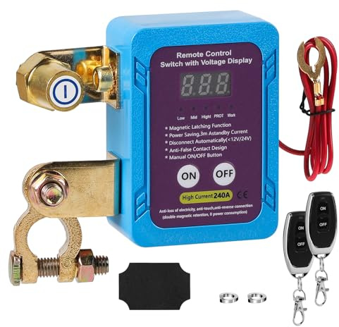 CPROSP Drahtloser Ferngesteuerter Auto Trennschalter, Batterietrennschalter 12v mit 2 Fernbedienung 240A, mit LED-Spannungsanzeige, Batterie Kill Switch Anti-Diebstahl, für Auto, RV, ATV, LKW, Boot