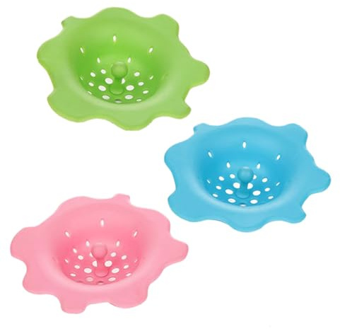 FIXOSHEE 3 pièces Lot de Filtres Silicone pour Évier Cuisine et Salle de Bain Panier Vidange Cheveux Filtre Lavable et Protection Bouchons