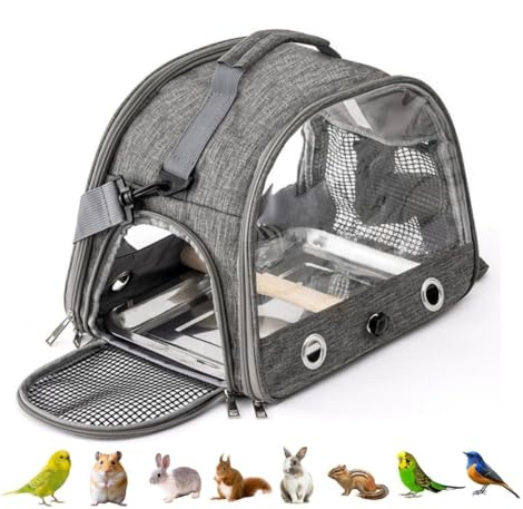 GYWHOOFT Contenitore per il trasporto per uccelli, con asta e vassoio in acciaio inox, traspirante, pieghevole, per piccoli uccelli, borsa da viaggio per piccoli animali, per viaggi, escursioni