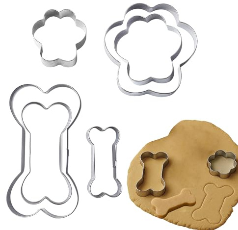 6PCS Dog Cookie Cutter Set, Dog Bone & Paw Shaped, 3 Sizes: 2.6''/2''/1.6''