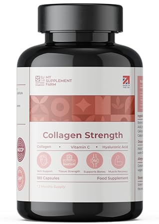 High Strength Type I and III Peptide 1000 mg Collagen with Vitamin C & Hyaluronic Acid | 180 Capsules - 2 Months Supply | Non-GMO | Gluten & Lactose-Free Supplements for Women & Men - Made in The UK
