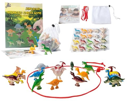Juego Ajedrezs Magnético Dinosaurios, Divertido Juego Ajedrezs Magnético Dinosaurios, Juegos Dinosaurio Magnéticos Portátil con Cuerda, Novedoso Juegos Mesa Magnéticos Dinosaurio, para Niños & Adultos