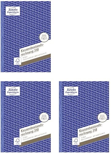 AVERY Zweckform 318-5 Kassenbestandsrechnung (A5, 50 Blatt, Ermittlung der Tageseinnahmen & Kassenbestand, von Rechtsexperten geprüft, für DE/AT, zur ordnungsgemäßen Buchführung) (A5-3 Bücher)