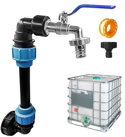 Robinet IBC Col de Cygne 3/4, Adaptateur IBC S60x6 en Laiton, Robinet de Sortie pour Cuve 1000L Réservoir d’Eau de Pluie, Robinet Extérieur Jardin