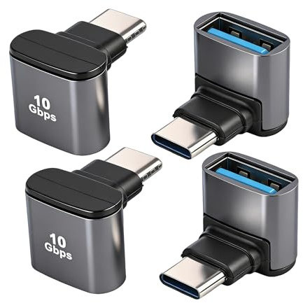 4PCS Adaptateur USB C Coudé 90 Degrés, Adaptateur USB A vers USB C Mâle à Angle Droit, Transfert Ultra-Rapide de 10Gbps, Connecteur USB C Coudé à 90° pour Smartphone, Tablette et Ordinateur Portable