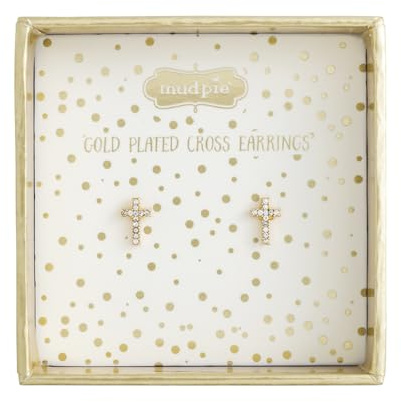 Mud Pie Little Girl Gold Cross Stud Earrings