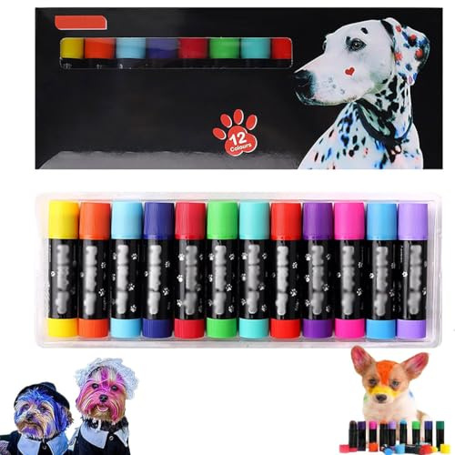 Pet Hair Chalk Set, Bright Colors Temporary Paint Pens, Dog Hair Dye Pens, Washable Dog Hair Dye Chalk, Temporary Color Dogs Hair Color, Temporary Hair Color Painting Crayons for Dogs/Cats (12PCS)