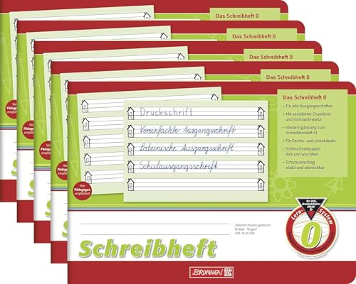 BRUNNEN Schreiblernheft | A5 quer für alle Ausgangsschriften, 16 Blatt (5 Stück, Schreibheft Lin. 0)