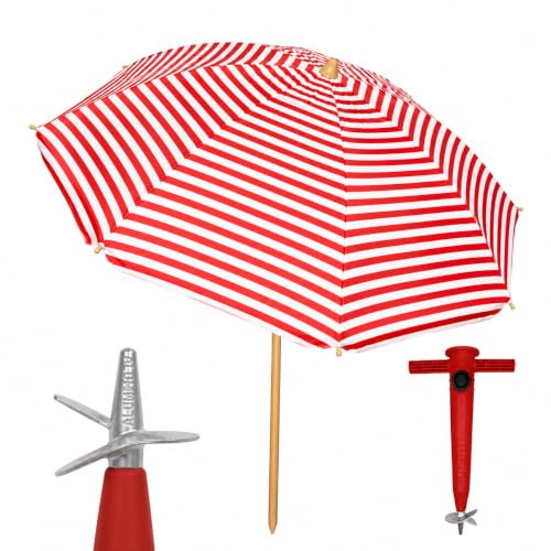 Pincho Sombrilla Playa Grande 200 cm, Antiviento con Protección UV50+, Tubo de Aluminio y 8 Varillas de Fibra de Vidrio, Reclinable con Ventana Superior, Incluye Punta de Aluminio