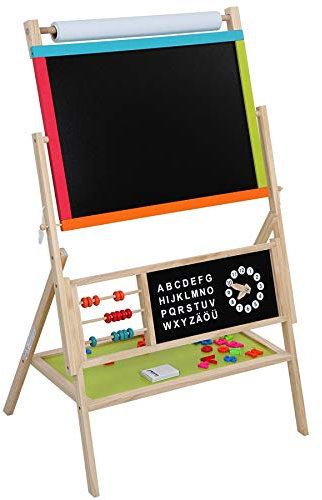 HYGRAD® Wooden Children Kids Easel with Accessories - Clock Abacus Alphabet Chlaks Sponges Magnetic Letters and Numbers
