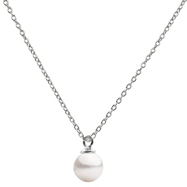Secret & You Perlenanhänger Halskette Runde Süßwasser Zuchtperle in 2 Größen erhältlich: 5,0-5,5 und 8,0-8,5 mm - 925 Sterling Silber Kette und Anhänger Rhodium oder 18 Karat vergoldet 40-45 cm