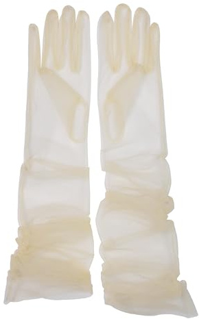Guanti lunghi da donna in tulle da sposa in rete, da opera, da festa in costume, 68,6 cm, lunghezza al gomito, trasparenti, Champagne, taglia unica