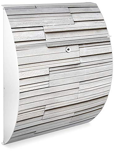 banjado Design Briefkasten - Modell Riviera 46x33,5x13cm groß - verzinkter Stahl weiß - Postkasten Öffnungsstopp großer A4 Einwurf Zylinderschloss 2 Schlüssel - Motiv Relief