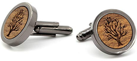 NaturSchatulle Manschettenknöpfe Herren Holz mit Gravur 1 Paar Schwarze Manschettenknopf Rund Hochzeit Anzug Männer Cufflinks for Men