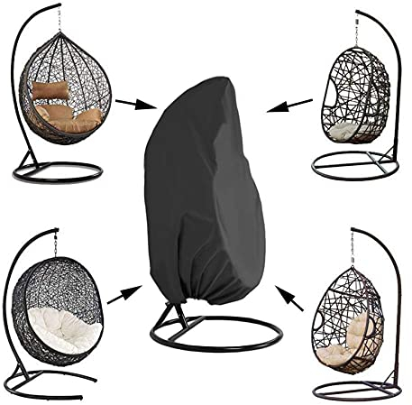 Fodera per Sedia Sospesa 190 x 115 cm - Protezione Antipolvere per Sedia a Dondolo da Terrazza con Coulisse, Nero