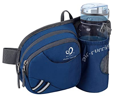 WATERFLY Gürteltasche Bauchtasche mit Flaschenhalter Damen und Herren, Atmungsaktiv Sport Hüfttasche für Laufen Radfahren Camping Klettern Reisen Wandern Joggen Hundetraining Königsblau