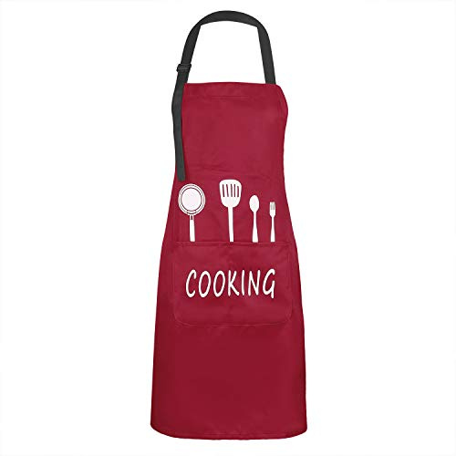 MengH-SHOP Cooking Apron Unisex Kitchen Cooks Apron Waterproof Bib Apron with 2 Pockets and Adjustable Neck Strap Oil Proof Chef Apron for Baking Gardening Bar Craft BBQ Coffee Restaurant