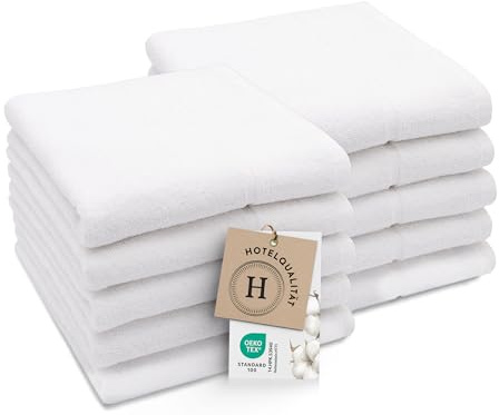 ZOLLNER 10er Set Handtücher in 50x100 cm - Baumwolle - hochwertiges Zwirnfrottier - in weiß - Hotelqualität - Oeko Tex® Zertifiziert