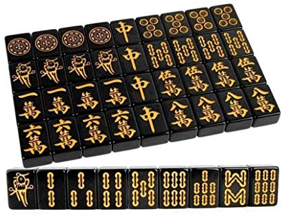 SMSOM Chinesisch Mahjong, Mah Jongg Set - 144 Stück Schwarze Fliesen, Boutique Mahjong, chinesischer traditioneller Mahjong, Mahjong-Liebhaber