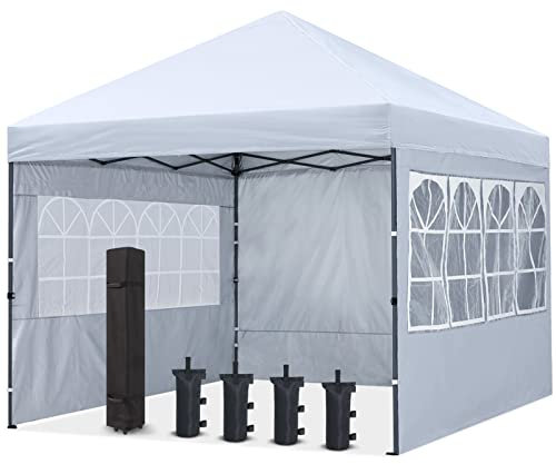 COOSHADE 10 x 10 pies Pop Up Canopy Tent Encerrado Instant plegable Canopy Refugio con elegante ventana de iglesia al aire libre Pabellón Cater Party Boda BBQ Eventos Tienda (Blanco)