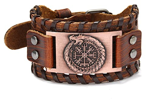 Thajaling Runen Kompass Armband, Handgefertigtes Lederarmband, nordisches Wikinger Armband für Herren