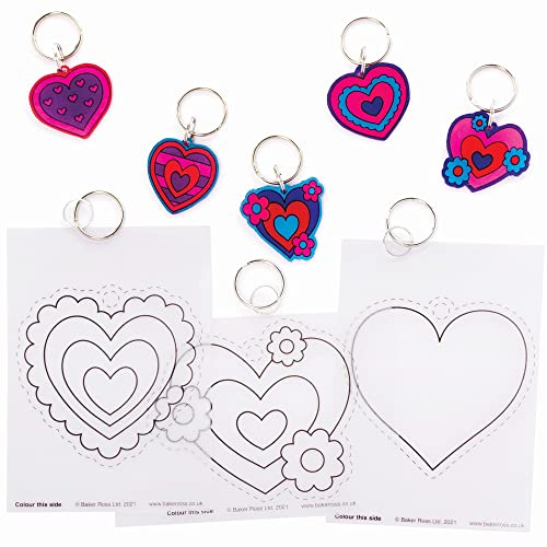 Baker Ross FC478 Herz Schrumpffolie Schlüsselanhänger, 10er-Pack, zum Ausmalen und Anhängen