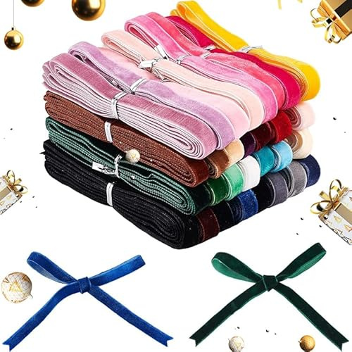 NBEADS 60 Yardas Cinta de Terciopelo de Una Sola Cara, 10mm de Ancho, 30 Colores, Cinta de Satén de Terciopelo de Poliéster para Envolver Regalos de Boda, Lazos para el Cabello, Decoración Navideña