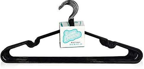 Super Doopers Lot de 20 cintres en métal avec encoches antidérapantes – Robustes, fins et peu encombrants pour vêtements, manteaux, chemises – 40,5 cm de long, 18 cm de haut – Noir