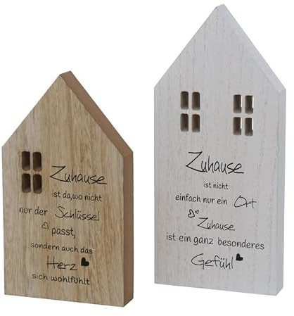 RiloStore 2 Stück Deko Haus - Zuhause - Holzhaus Aufsteller grau Weiss braun maritim n221 Shabby Chic Dekohaus Häuser Schlüssel Herz Raumdeko Holzhäuser Geschenkset Home Sweet Home