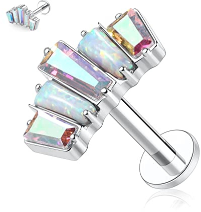 AROWRO 16G Labret Ohrstecker Lippenringe CZ Opal Labret Schmuck G23 Titan Helix Knorpel Tragus Ohrringe Medusa Ring Lippenpiercing Monroe Schmuck 8mm Ohrstecker Silber Innengewinde