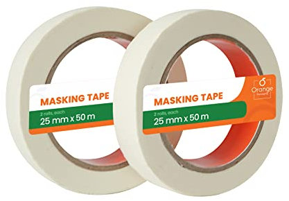 Orange packaging Masking Tape 25mm x 50m, 2 Rolls Painters Tape, Wall Tape Ideal for Painters, for Decorating and for DIY Projects, Fits for Every Surface, Masking Tape For Painting