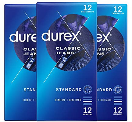 Durex - Préservatifs Classic Jean - Confort et Extra Lubrifié (36 Préservatifs)