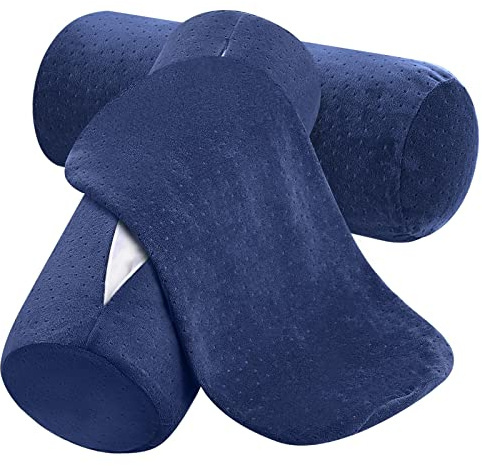 Remerry 2 Pcs 16 x 6 Inches Velvet Neck Roll Pillow Cover with Zipper, Only Round Neck Pillow Case Soft Bolster Pillowcases for Cylindrical Pillow (Cover Only, Bolster Not Included)(Navy Blue)